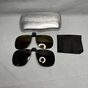 Vintage Silver Aluminum Eagle Eyes Case Polarized Glasses Black & Brown Clip-On